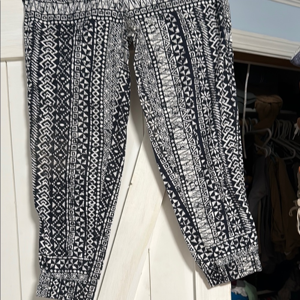 LOFT Black and White Geometric Track Pants